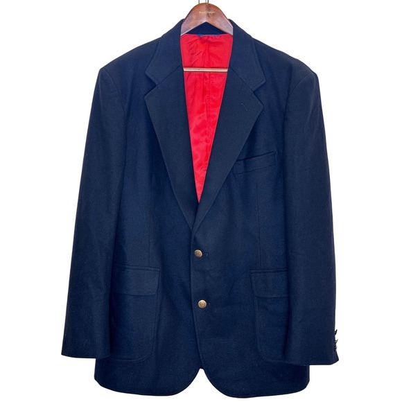 Pendleton Virgin Wool Navy Blazer Sport Coat Brass Buttons Made in USA Mens Long